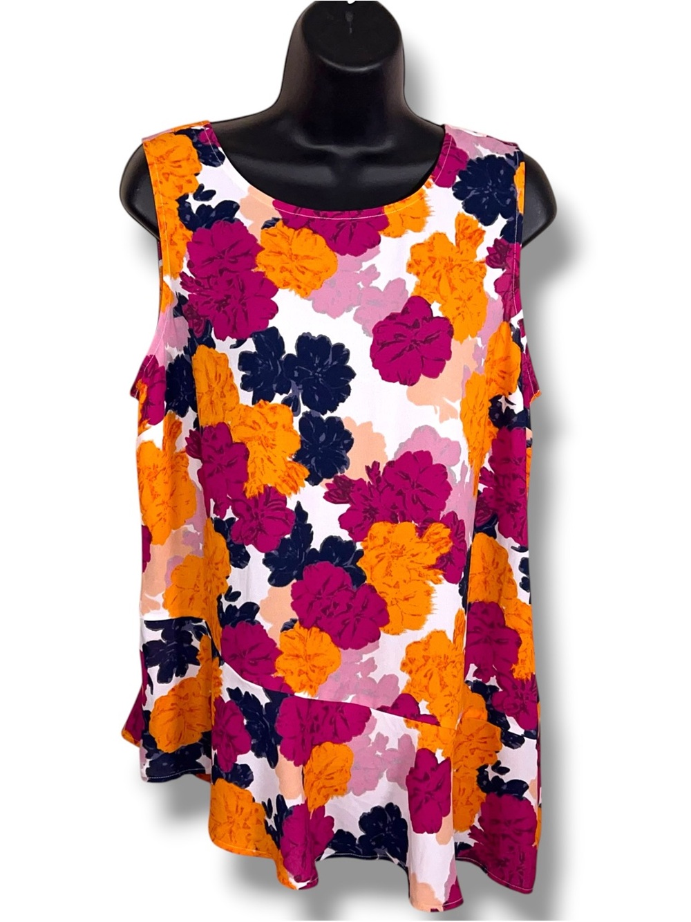 Large Maison Jules Colorful Floral Print Sleeveless Blouse Orange Purple Pink